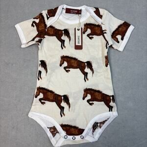 Milkbarn Organic Cotton One Piece Natural Horses 3-6 Months‎ Boy/Girl Cream